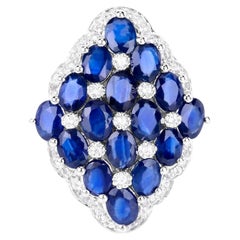 Blue Sapphire Cluster Ring White Zircon 3.49 Carats