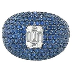 Blue Sapphire Cluster Ring With Diamonds 3.96 Carats 18K Gold