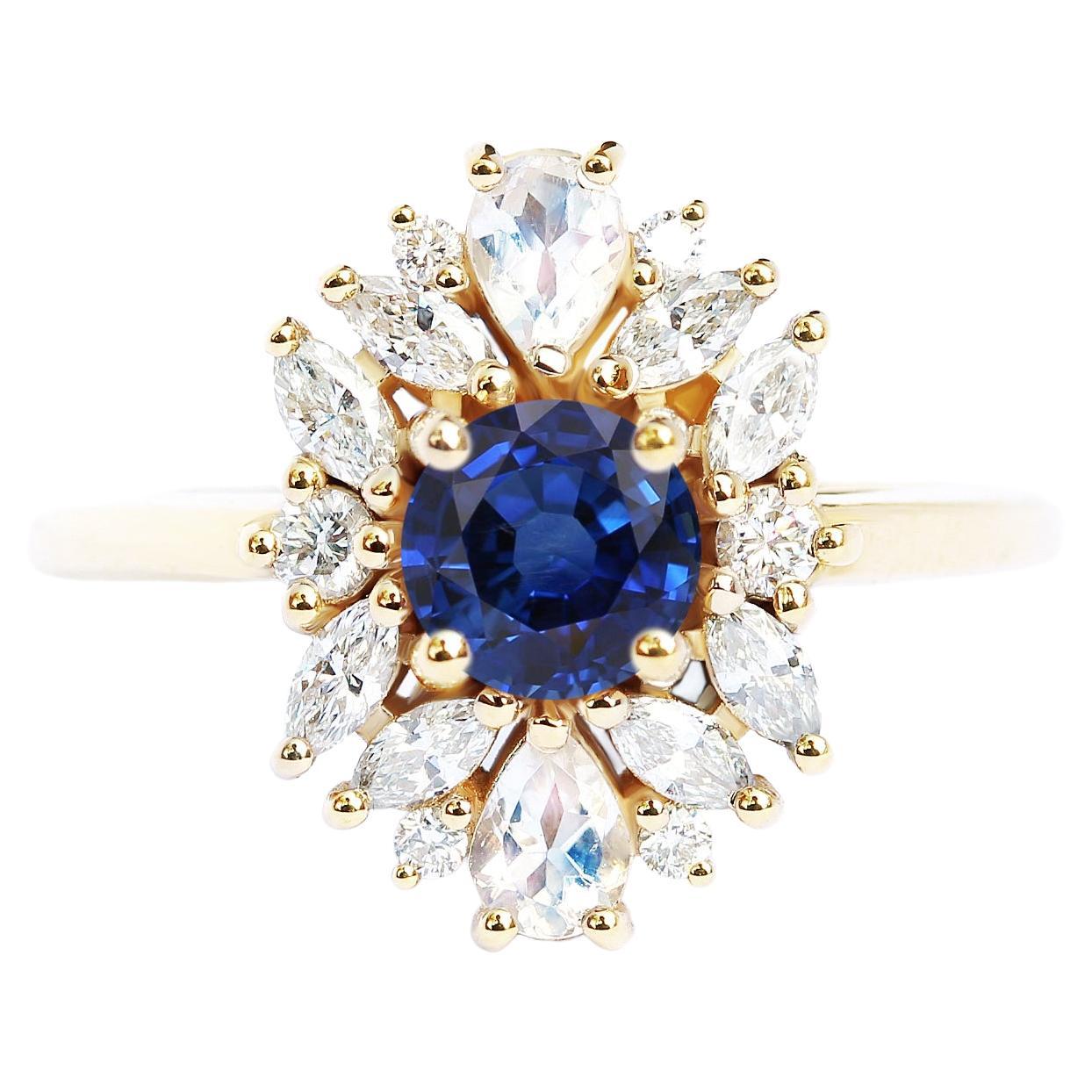 Blue Sapphire Cluster Unique Engagement Ring, Alternative Bride "Odisea"
