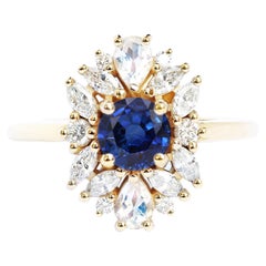 Blue Sapphire Cluster Unique Engagement Ring, Alternative Bride "Odisea"