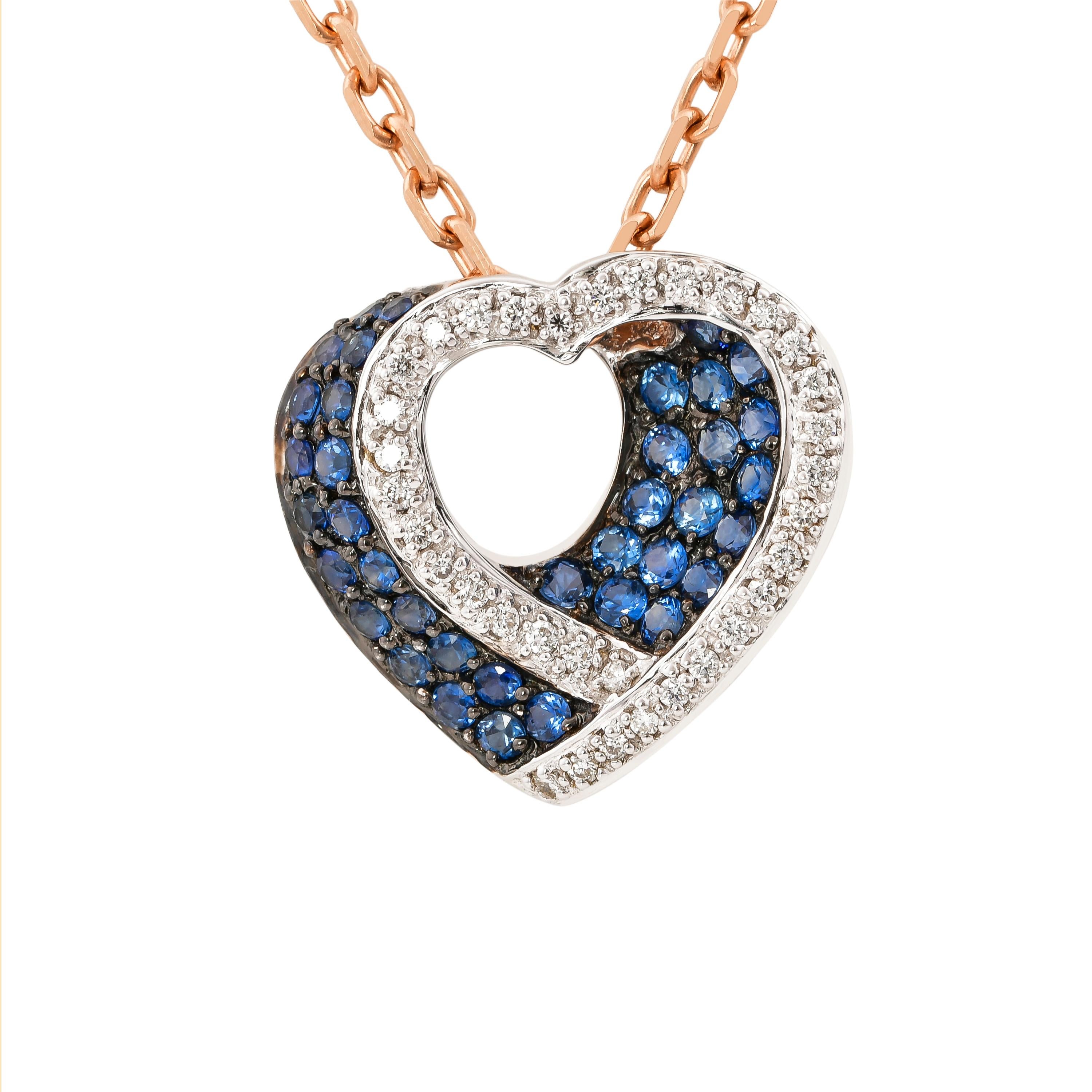 Round Cut Blue Sapphire Cocktail Pendant in 14 Karat White Gold For Sale