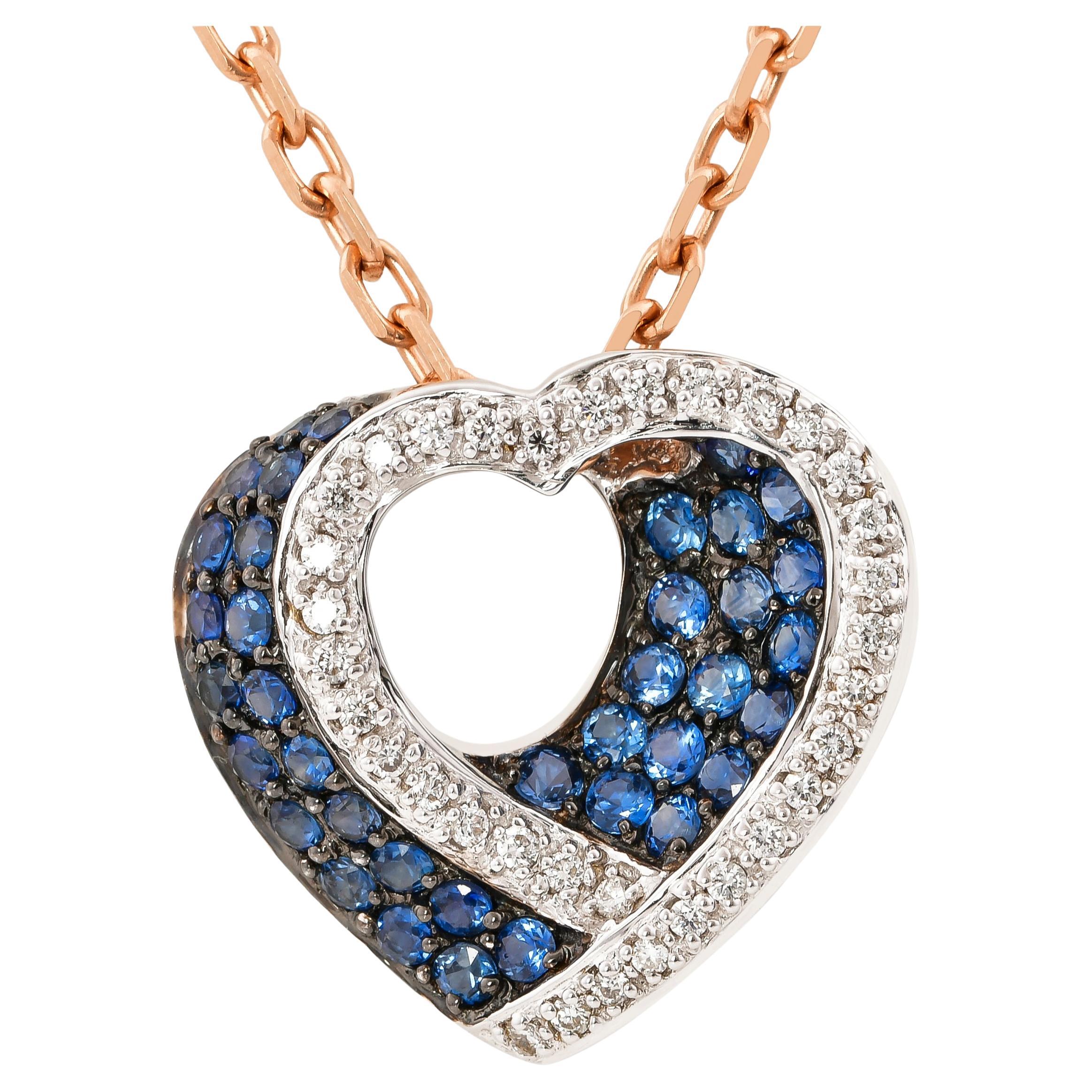 Blue Sapphire Cocktail Pendant in 14 Karat White Gold For Sale