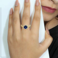 Blue Sapphire Cocktail Ring Accented With Diamonds Made In 18K Yellow Gold