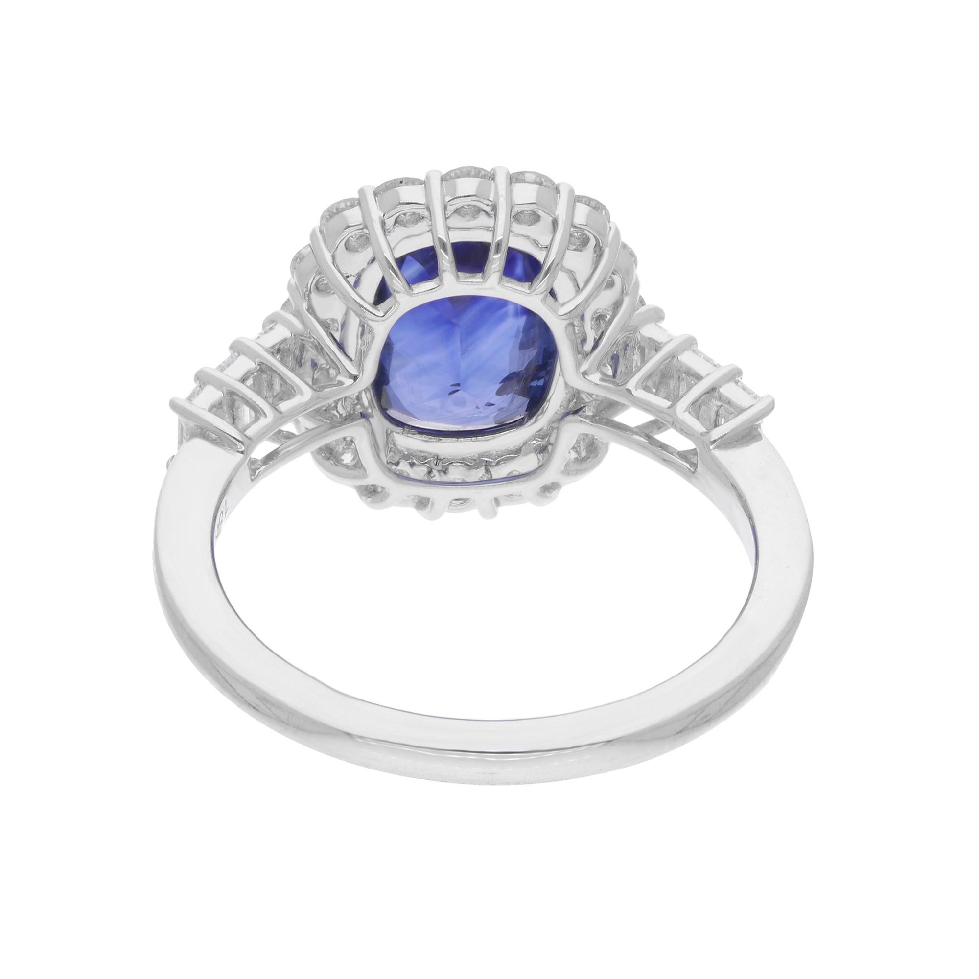 Women's Blue Sapphire Cocktail Ring Diamond 14 Karat White Gold Handmade Fine Jewelry For Sale