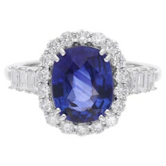 Blue Sapphire Cocktail Ring Diamond 18 Karat White Gold Handmade Fine Jewelry