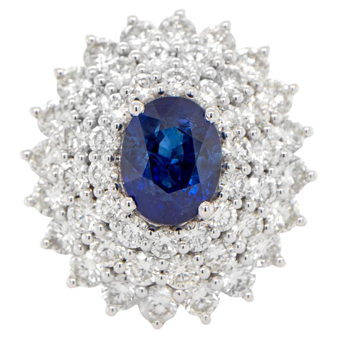 Blue Sapphire Cocktail Ring Diamonds 4.57 Carats 18K Gold