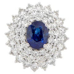 Blue Sapphire Cocktail Ring Diamonds 4.57 Carats 18K Gold
