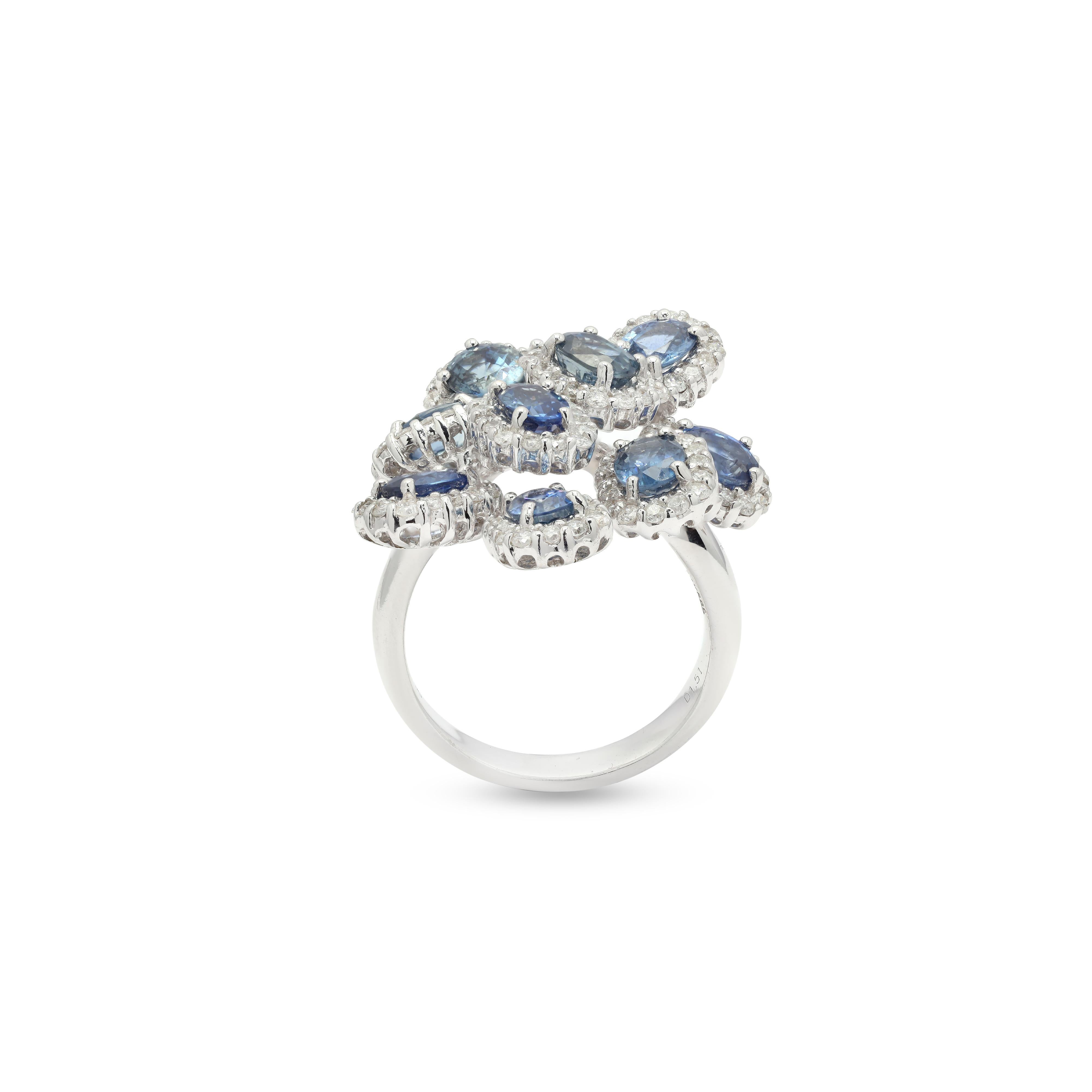 For Sale:  Blue Sapphire Cocktail Ring With Diamonds in 14K White Gold 2