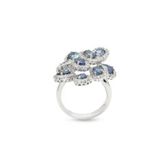 Statement Blue Sapphire Cocktail Ring With Diamonds in 14K White Gold