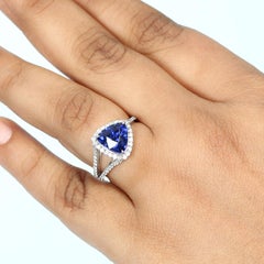 Blue Sapphire Cocktail Ring With Diamonds Made in 18k White Gold