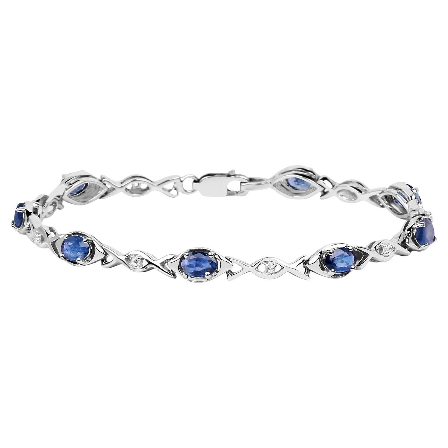 Blauer Saphir Crossover-Armband Weißer Topas 4,48 Karat Silber im Angebot