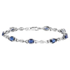 Pulsera Cruzada Zafiro Azul Topacio Blanco 4,48 Quilates Plata