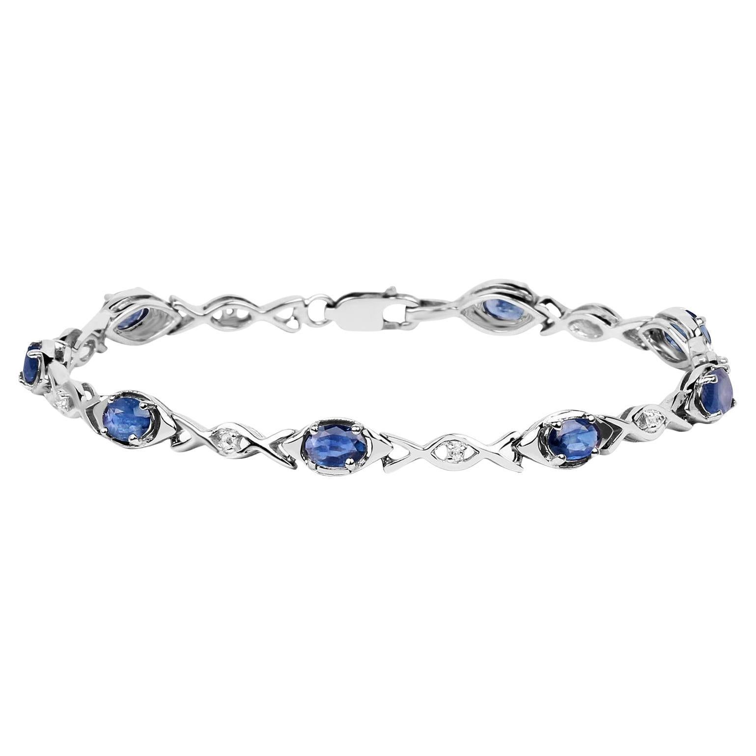 Blue Sapphire Crossover Bracelet White Topaz 4.48 Carats Silver