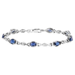 Blue Sapphire Crossover Bracelet White Topaz 4.48 Carats Silver