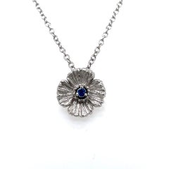 Blue Sapphire Cts 0.05 Flower Pendant with 18k White Gold Chain