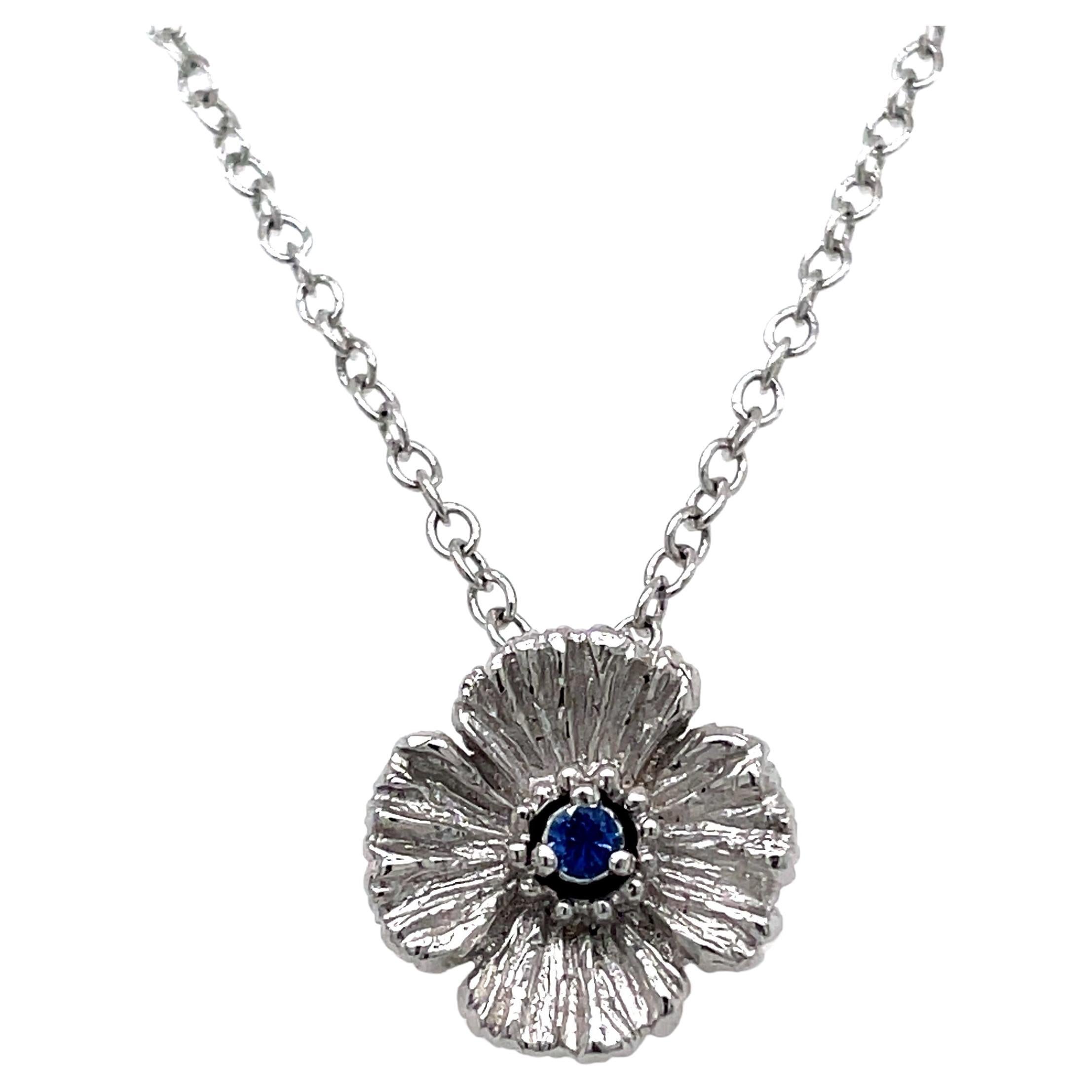 Blue Sapphire Cts 0.05 Flower Pendant with 18k White Gold Chain