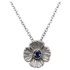Blue Sapphire Cts 0.05 Flower Pendant with 18k White Gold Chain