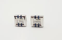 Blue Sapphire Cufflink Set in 18 Karat White Gold Settings