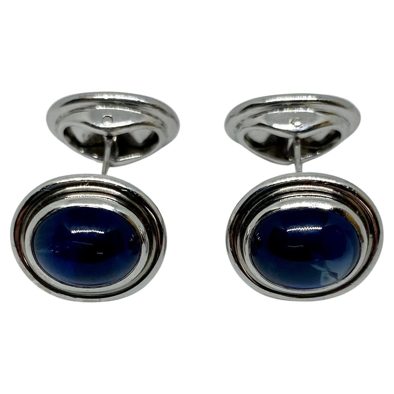 Blue Sapphire Cufflinks in White Gold by Asprey & Garrard For Sale