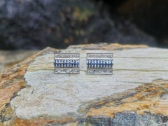 Blue Sapphire Cufflinks Set in 18 Karat White Gold Settings