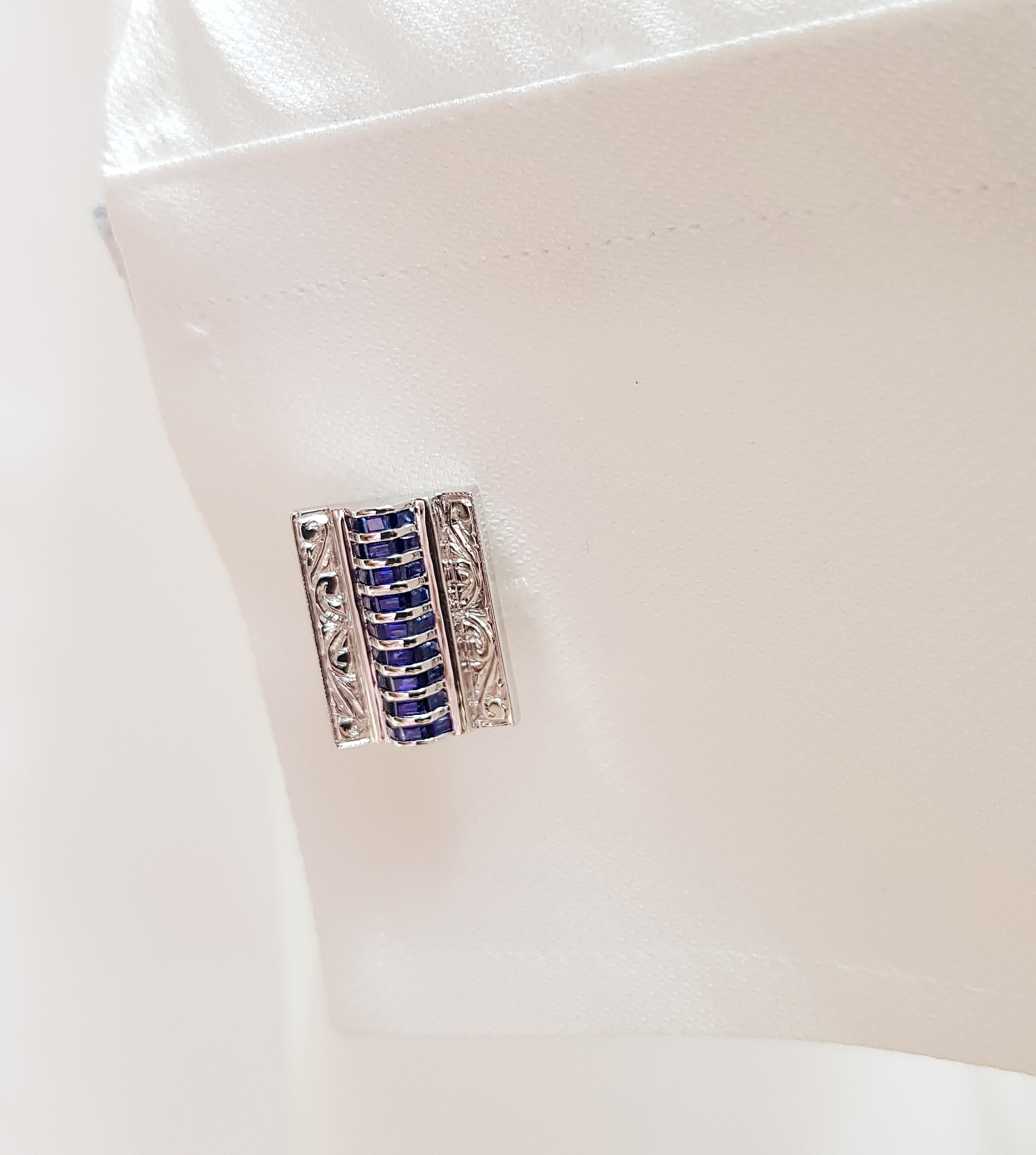 Blue Sapphire Cufflinks Set in 18 Karat White Gold Settings In New Condition For Sale In Bangkok, TH