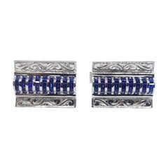 Blue Sapphire Cufflinks Set in 18 Karat White Gold Settings
