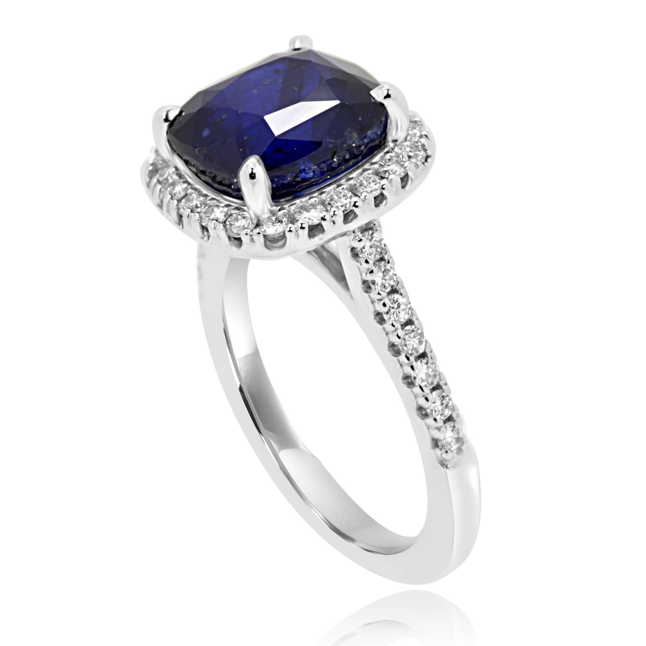 Cushion Cut GIA Certified Sapphire Cushion 6.62 Carat Diamond Halo Gold Bridal Fashion Ring