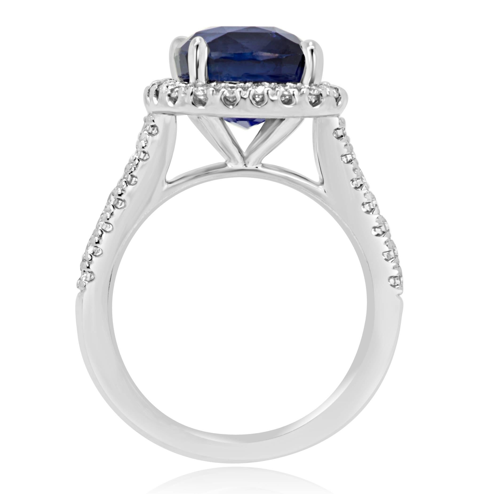 Women's GIA Certified Sapphire Cushion 6.62 Carat Diamond Halo Gold Bridal Fashion Ring