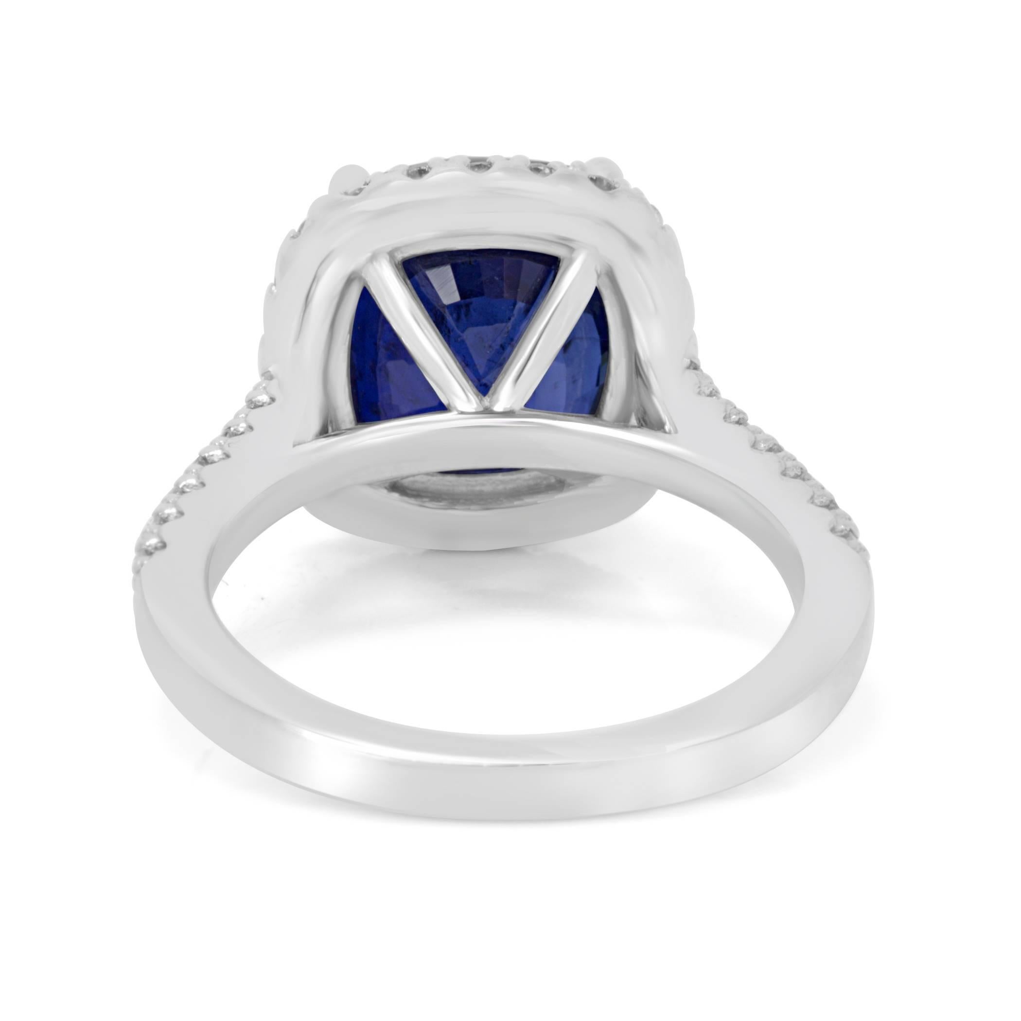 GIA Certified Sapphire Cushion 6.62 Carat Diamond Halo Gold Bridal Fashion Ring 1