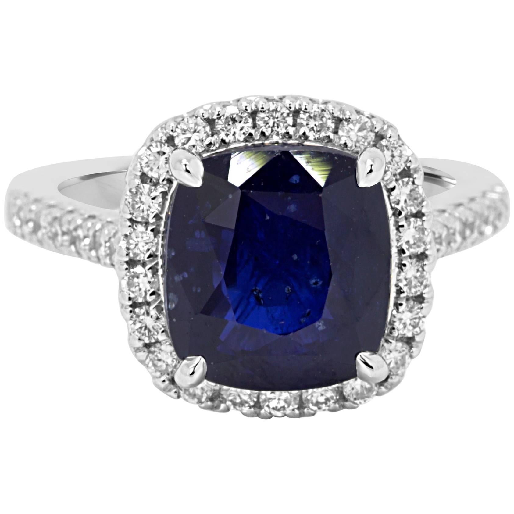GIA Certified Sapphire Cushion 6.62 Carat Diamond Halo Gold Bridal Fashion Ring