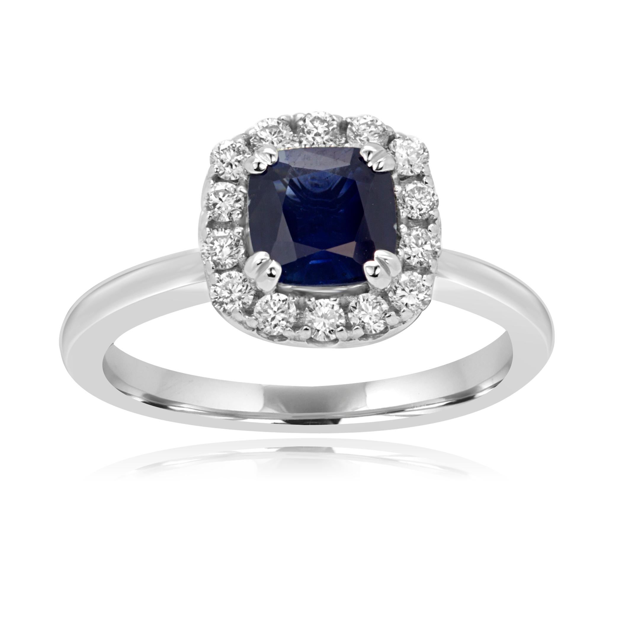 Blue Sapphire Cushion 1.12 Carat encircled in Single Row Halo of White Round Diamond 0.35 Carat in 14K White Gold Classic always in style Halo Bridal Fashion Cocktail Ring,

Style available in different price ranges. Prices are based on your