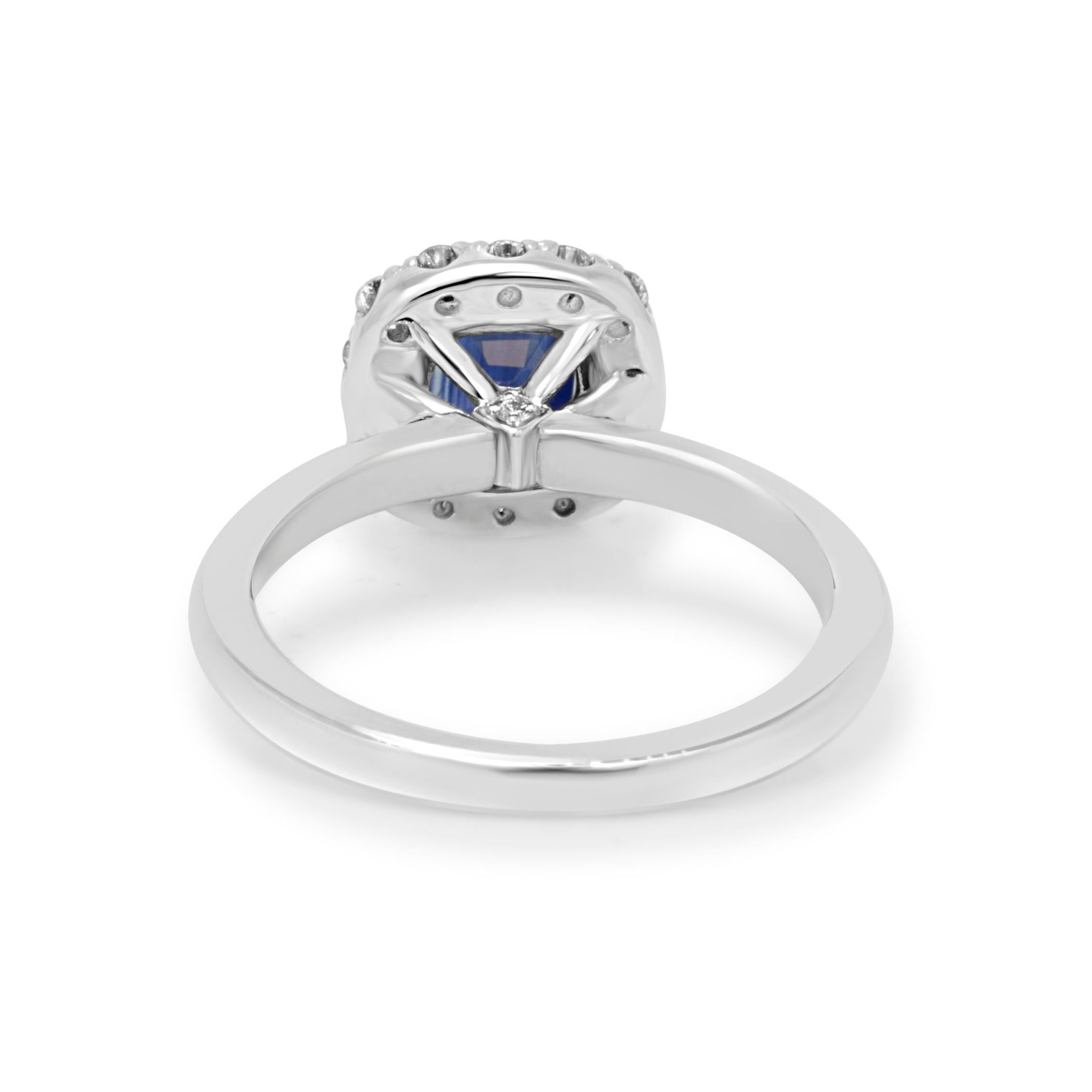 Women's Blue Sapphire Cushion White Diamond Halo 14K Gold Bridal Fashion Cocktail Ring