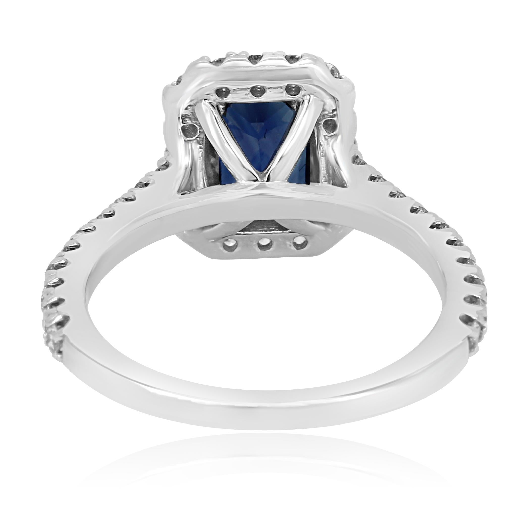Blue Sapphire Cushion Diamond Round Halo Gold Bridal Cocktail Ring 1
