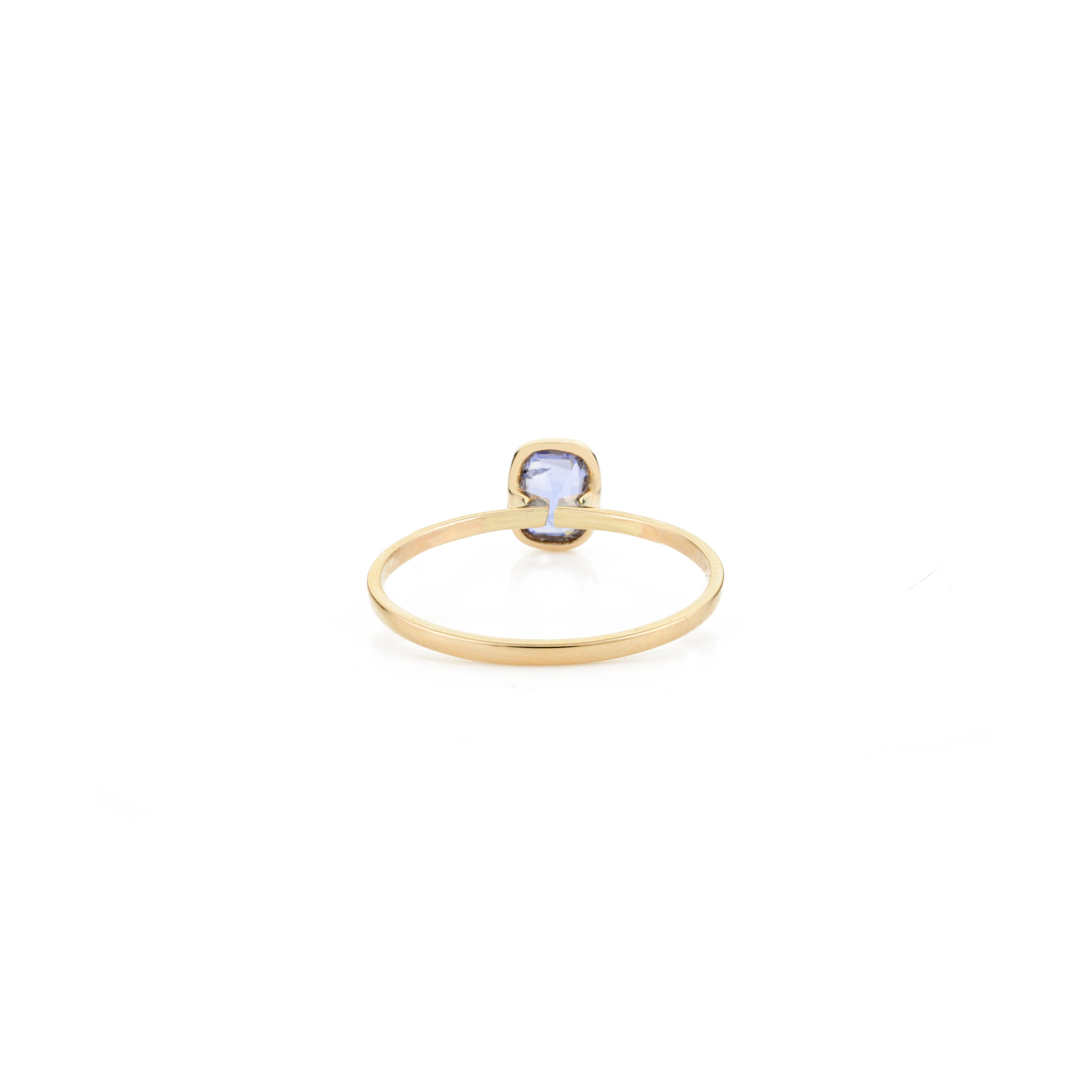 For Sale:  Blue Sapphire Dainty Simple Octagon Minimalist Stacking Ring in 14k Yellow Gold 5