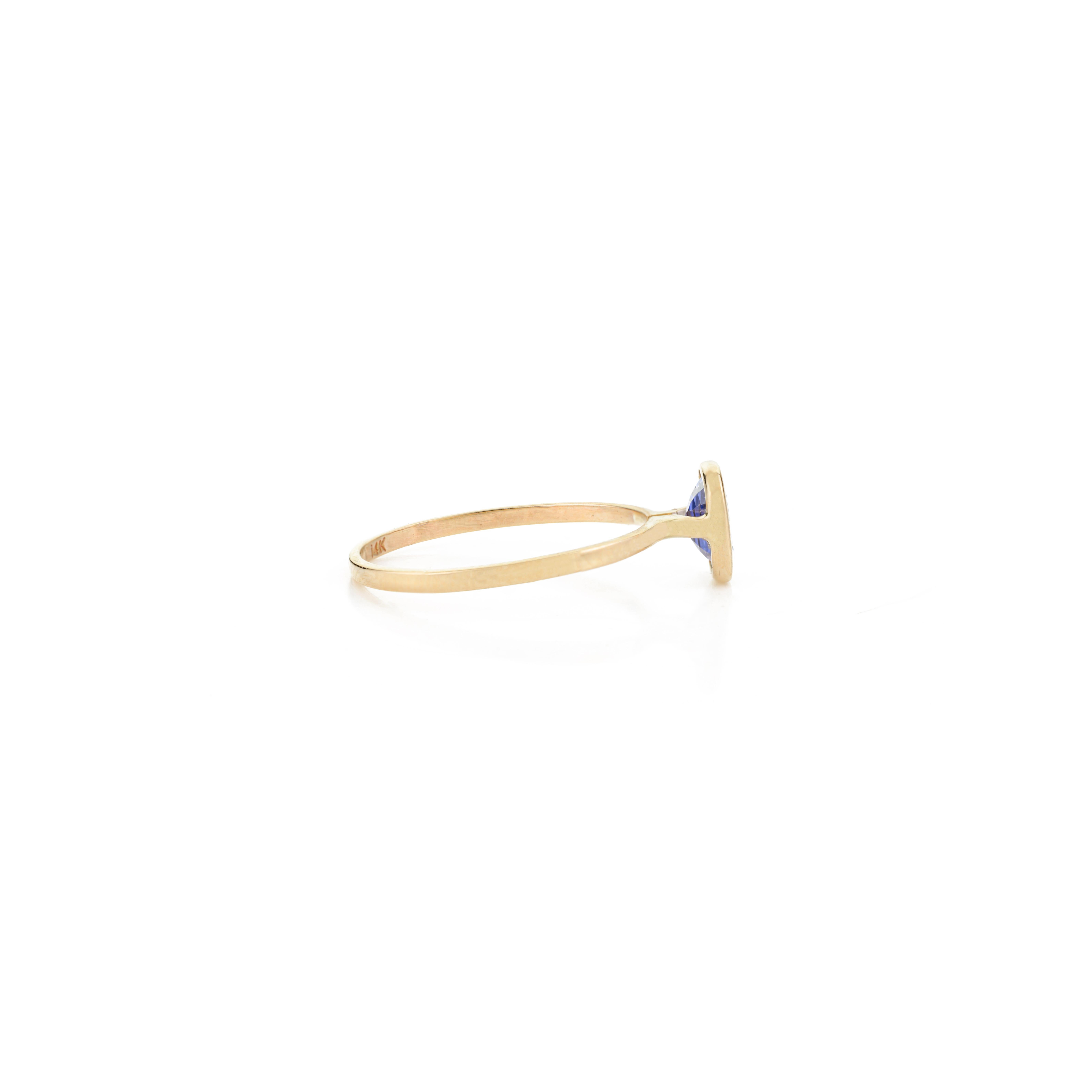 For Sale:  Blue Sapphire Dainty Simple Octagon Minimalist Stacking Ring in 14k Yellow Gold 8