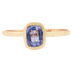 Bague empilable simple et octogonale, en or jaune 14 carats avec saphir bleu