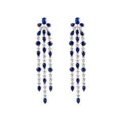 Sunita Nahata Blue Sapphire Dangle Earrings in 18Karat White Gold