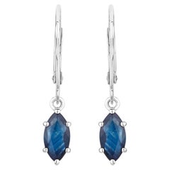 Blue Sapphire Dangle Earrings 1.18 Carats 10K White Gold