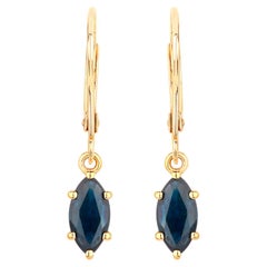 Blue Sapphire Dangle Earrings 1.18 Carats 10K Yellow Gold