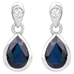 Blauer Saphir Ohrhänger Diamanten 1,64 Karat 10K Weißgold