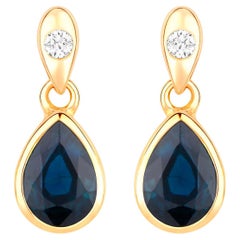 Ohrhänger mit blauem Saphir und Diamanten 1,64 Karat 10K Gelbgold