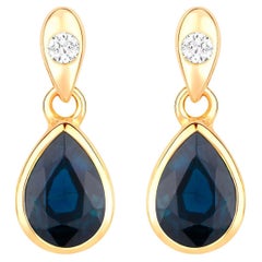 Blue Sapphire Dangle Earrings Diamonds 1.64 Carats 10K Yellow Gold