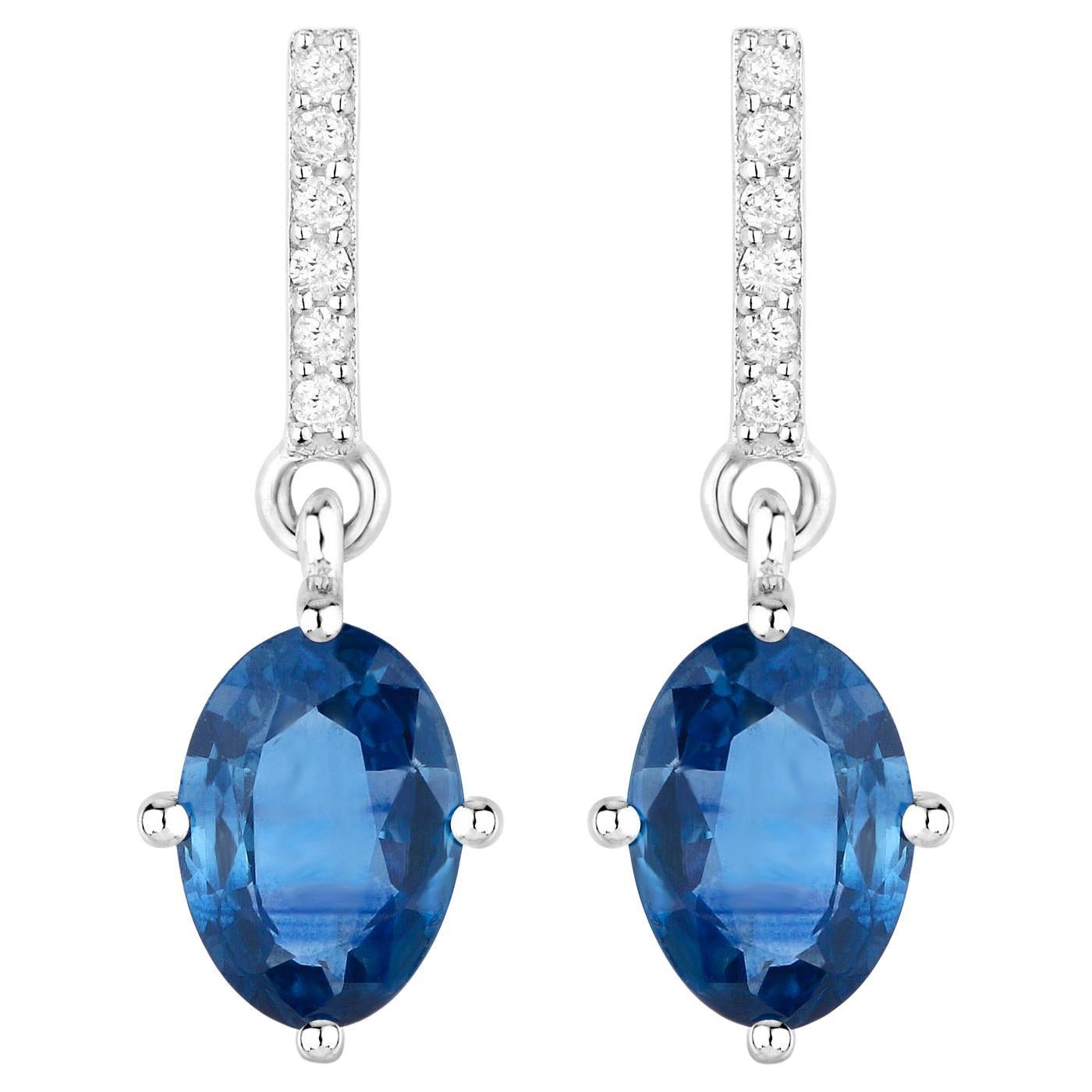 Orecchini pendenti con zaffiro blu Diamanti 1,9 carati Oro bianco 14K in vendita