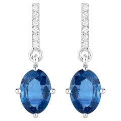 Orecchini pendenti con zaffiro blu Diamanti 1,9 carati Oro bianco 14K