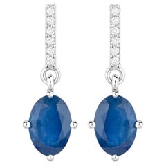 Blauer Saphir Ohrhänger Diamanten 1,96 Karat 10K Weißgold