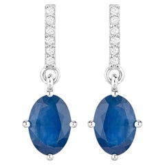 Orecchini pendenti con zaffiro blu Diamanti 1,96 carati Oro bianco 10K