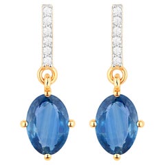 Blauer Saphir Ohrhänger Diamanten 1,96 Karat 10K Gelbgold
