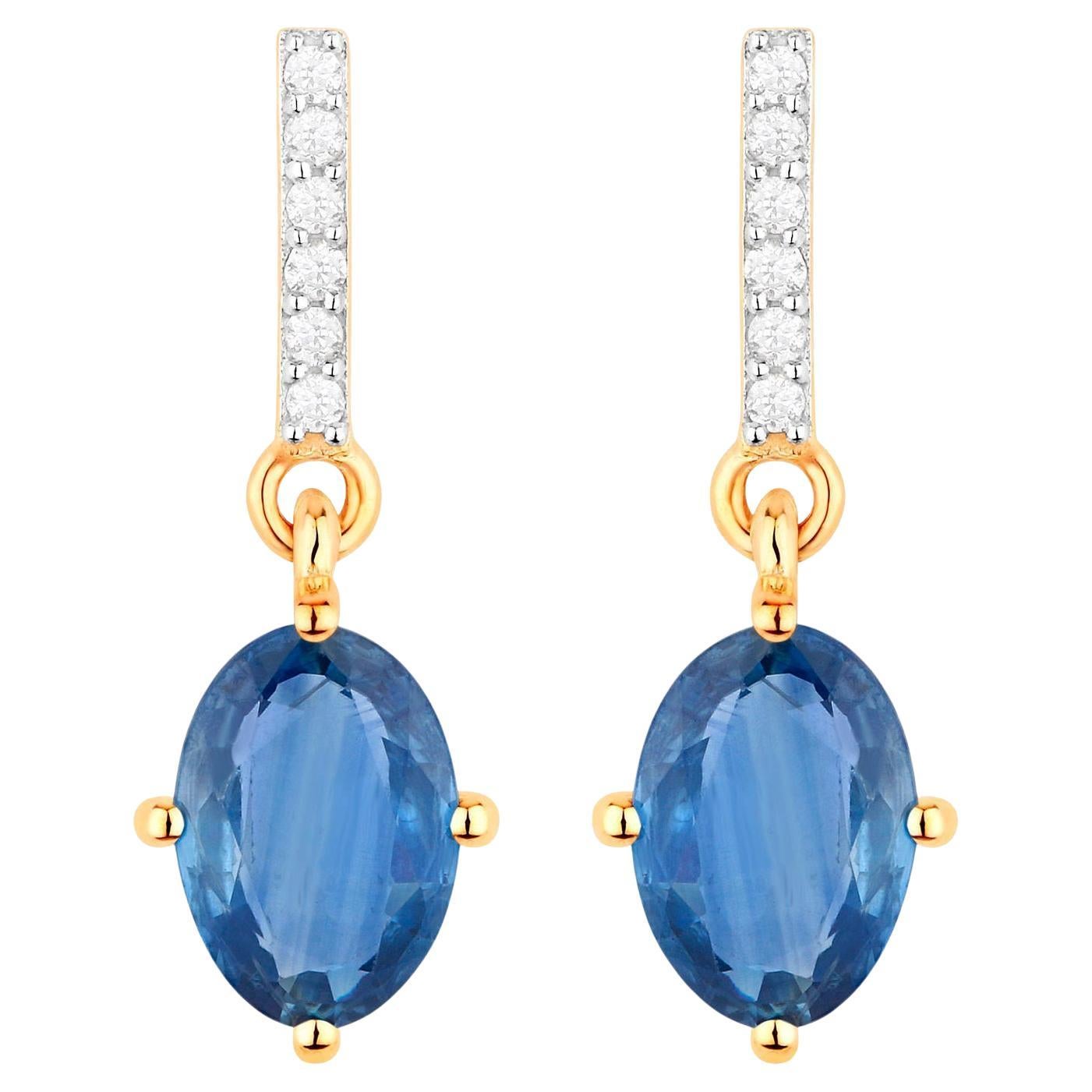 Blue Sapphire Dangle Earrings Diamonds 1.96 Carats 10K Yellow Gold