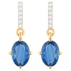 Blauer Saphir Ohrhänger Diamanten 1,96 Karat 10K Gelbgold