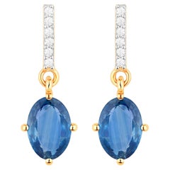 Blauer Saphir Ohrhänger Diamanten 1,96 Karat 10K Gelbgold